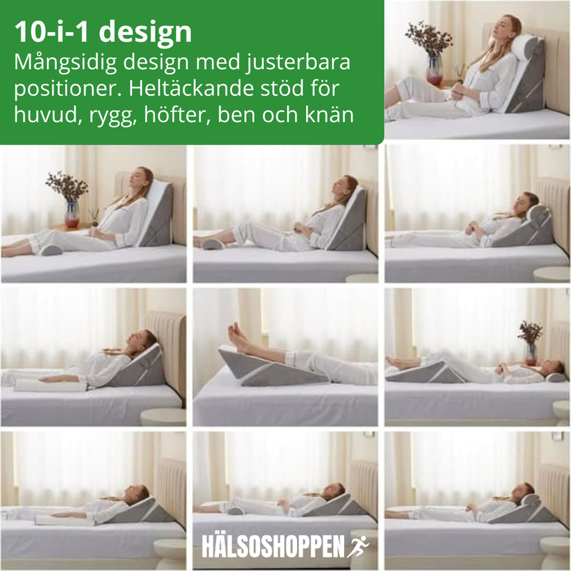 Kigepude 10-i-1 med Memory Foam – Justerbar Stødkudde for Ryg og Ben