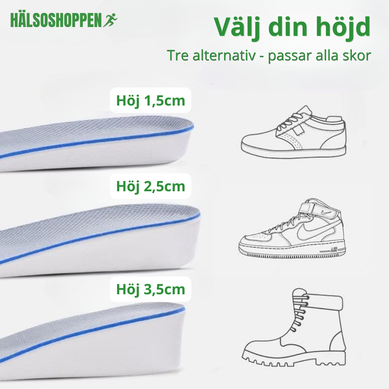 Højdførhøjande skoindlæg – upp til 3,5 cm
