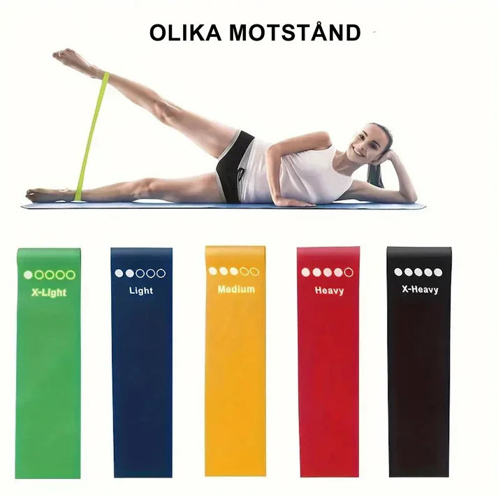 5-pack Træningsband for Helkroppstræning – Hemmagym, Fitness, Yoga & Pilates