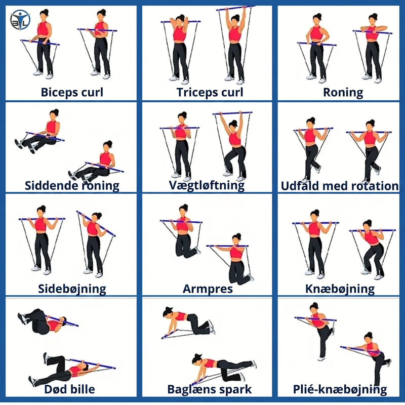 Pilatesstång med Motståndsband – Hemmatræning